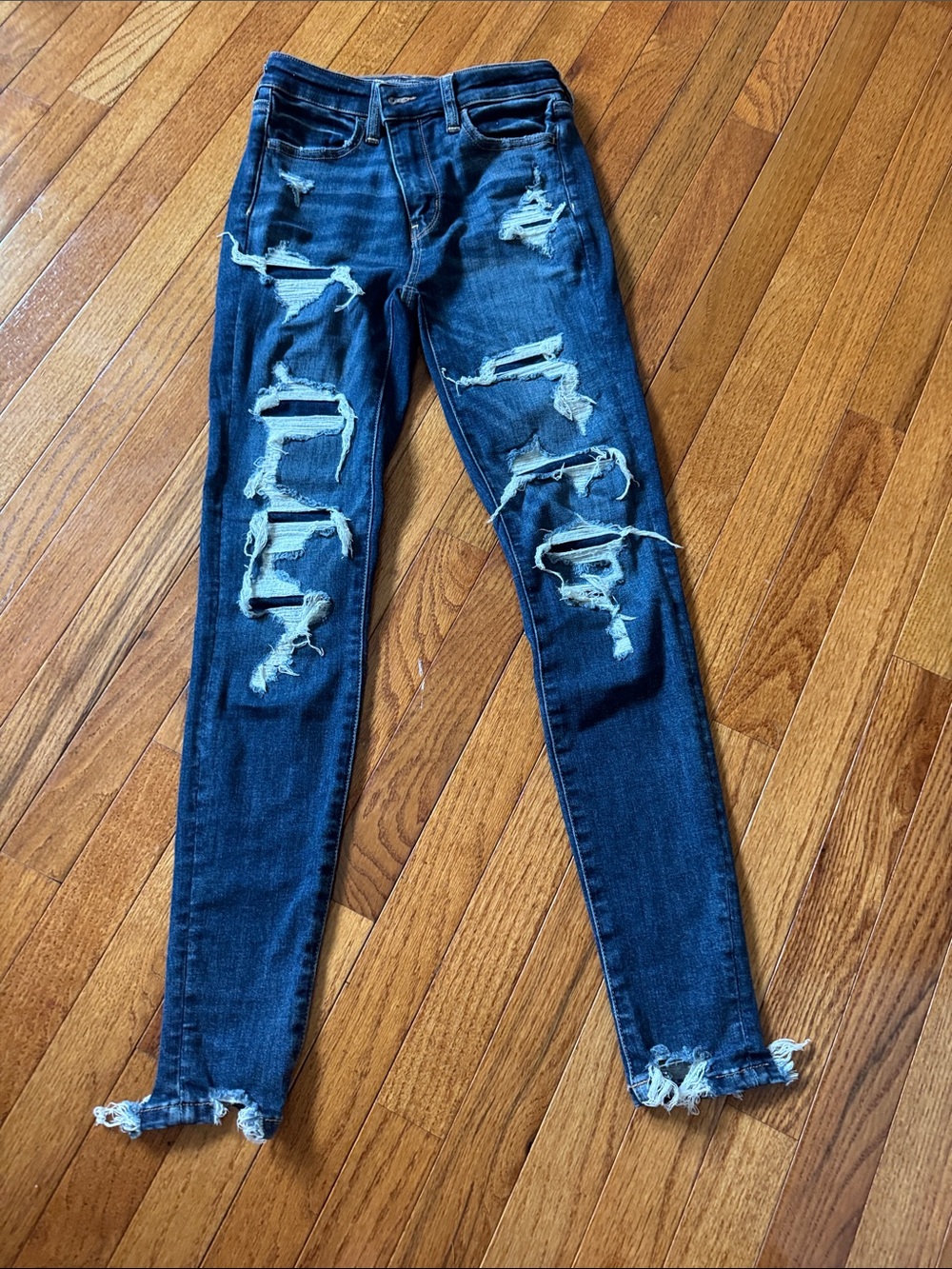 American Eagle Outfitters Dark Blue Ripped Skinny Jeans